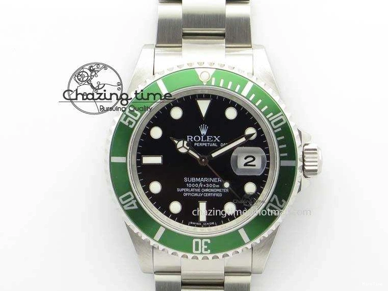 MiroTime 0523 SoftTouch Submariner 16610LV SS Green Metal Bezel JF 1:1 Best Edition Black Dial On SS Bracelet SH 3755
